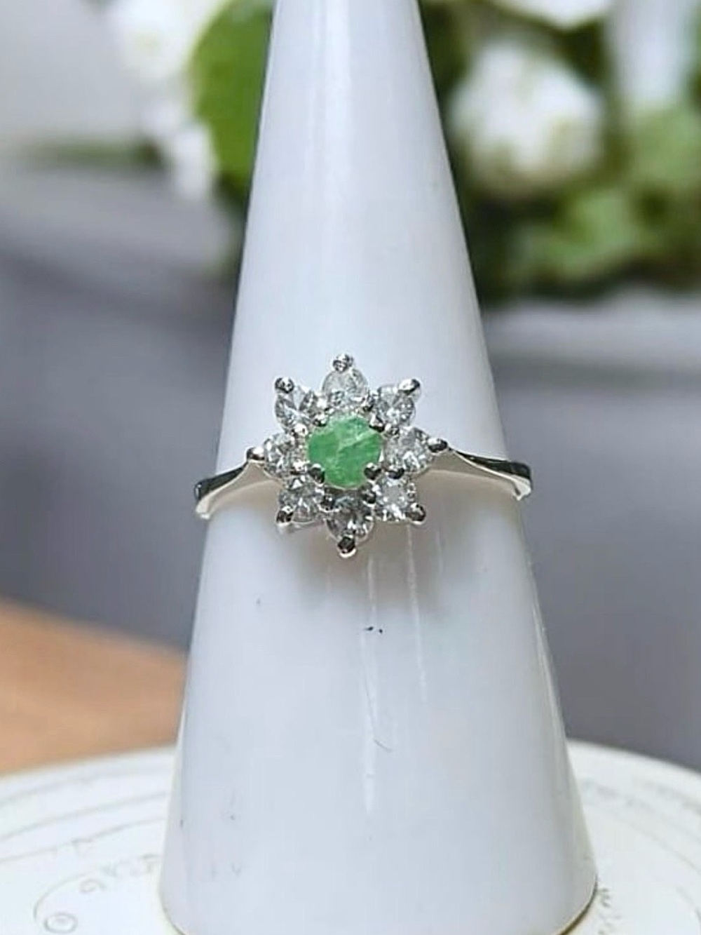 🌺Vintage Sterling, Emerald & CZ Ring